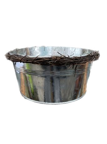 Květináč dekorační ZINEK miska proutěný lem plech 23 cm